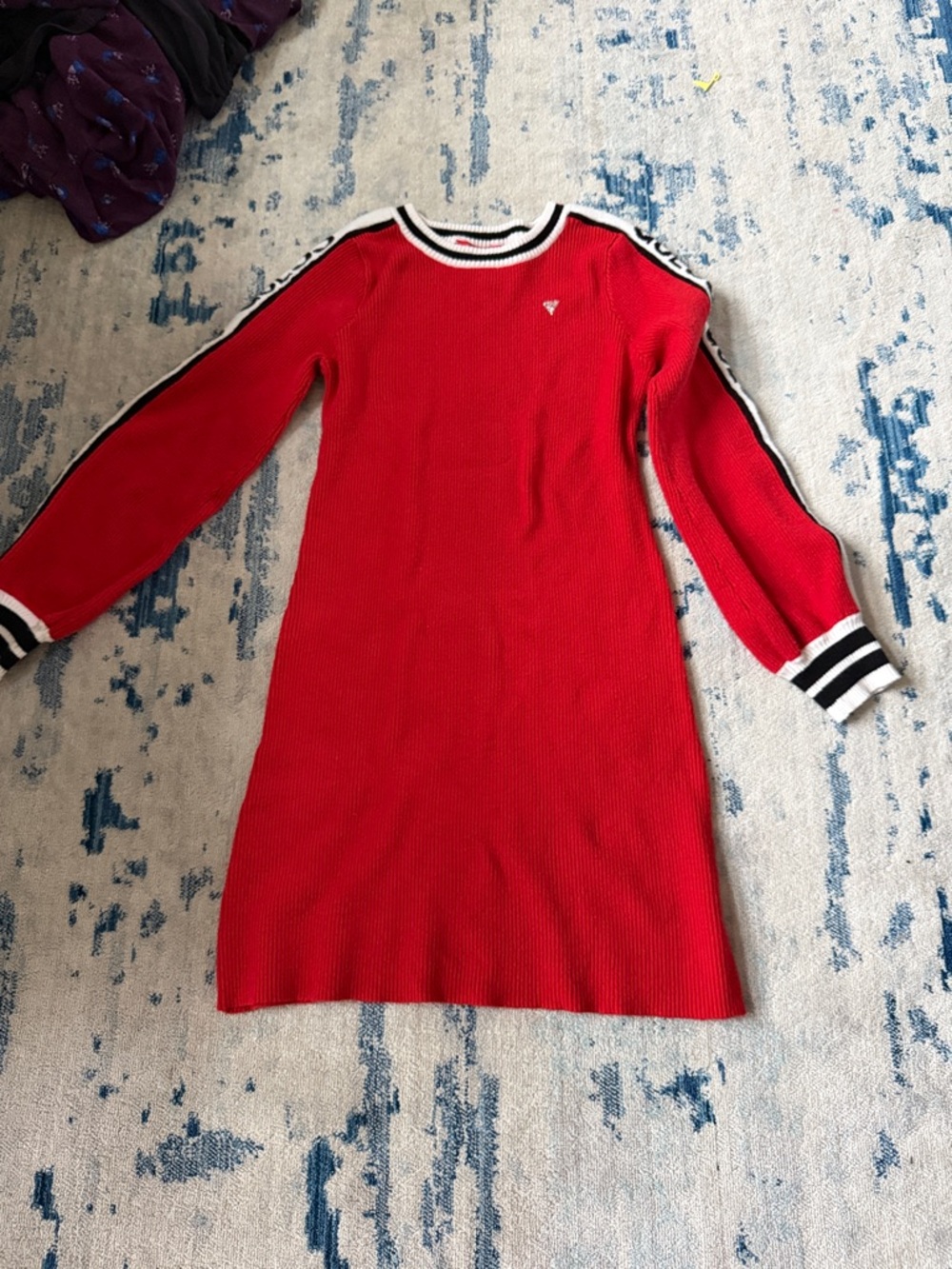 Guess Red Ribbed Sweater with Black & White Trim